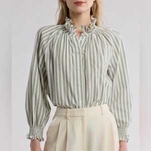 VERONICA BEARD Calisto Striped Shirt in Dark Sage/White